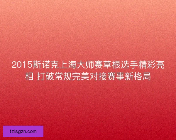 2015斯诺克上海大师赛草根选手精彩亮相 打破常规完美对接赛事新格局