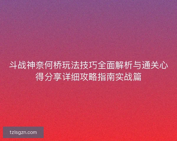 斗战神奈何桥玩法技巧全面解析与通关心得分享详细攻略指南实战篇